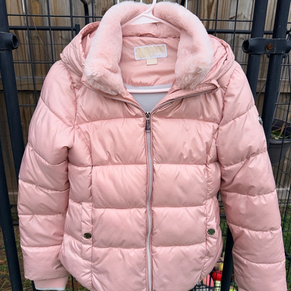 Michael Kors Girls Pink Puffer Jacket w/ Hood - Picture 2 of 11